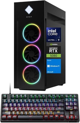 كمبيوتر مكتبي للألعاب HP Omen 45L RTX 5080، Intel Ultra 9 285K، NVIDIA RTX 5080، ذاكرة الوصول العشوائي DDR5 سعة 64 جيجابايت، 4 تيرابايت SSD + 4 تيرابايت HDD، RGB Light Studio، DP، RJ-45، حزمة مع لوحة مفاتيح الألعاب Thunderobot KG3089R in Kuwait