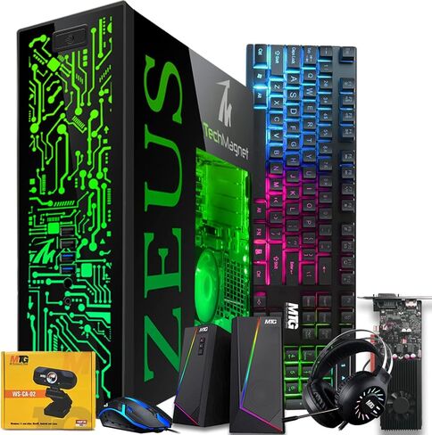 TechMagnet Gaming Desktop PC, Intel i5 6th Gen, Zeus Pro 6, GT 1030 2GB DDR5, 16GB RAM ARGB, 256GB SSD + 1TB HDD MTG 24 Inch Curved Gaming Monitor, RGB Kit, Windows 11 (Renewed) in Kuwait