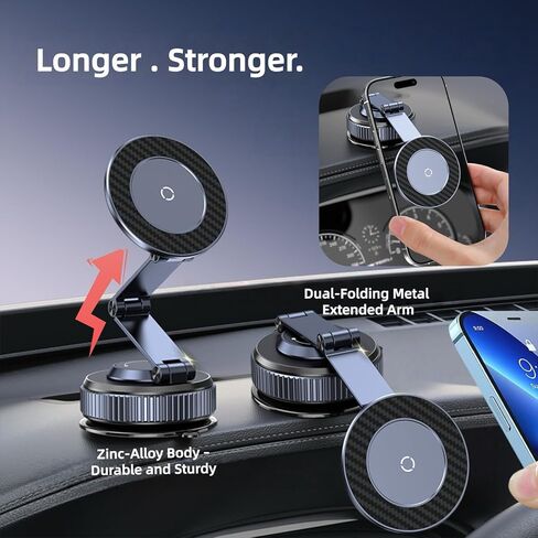 Magnetic Car Phone Holder with Suction Cup 360° Adjustable Foldable Phone Mount Zinc-Alloy Phone Holders for Your Car for Tesla iPhone 17 Pro Max 16 15 14 13 12 Plus in Kuwait