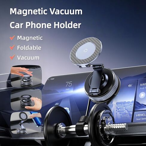 Magnetic Car Phone Holder with Suction Cup 360° Adjustable Foldable Phone Mount Zinc-Alloy Phone Holders for Your Car for Tesla iPhone 17 Pro Max 16 15 14 13 12 Plus in Kuwait