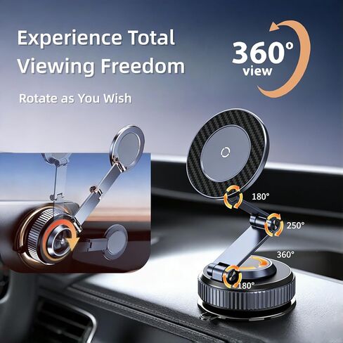 Magnetic Car Phone Holder with Suction Cup 360° Adjustable Foldable Phone Mount Zinc-Alloy Phone Holders for Your Car for Tesla iPhone 17 Pro Max 16 15 14 13 12 Plus in Kuwait
