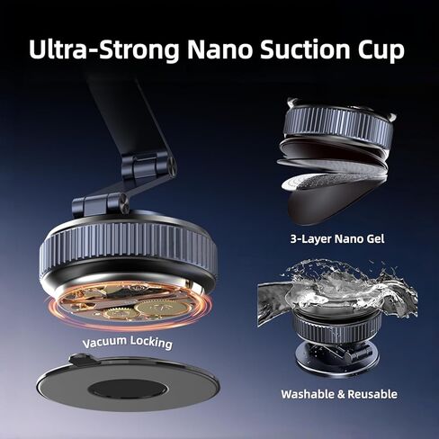 Magnetic Car Phone Holder with Suction Cup 360° Adjustable Foldable Phone Mount Zinc-Alloy Phone Holders for Your Car for Tesla iPhone 17 Pro Max 16 15 14 13 12 Plus in Kuwait