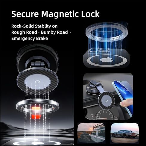Magnetic Car Phone Holder with Suction Cup 360° Adjustable Foldable Phone Mount Zinc-Alloy Phone Holders for Your Car for Tesla iPhone 17 Pro Max 16 15 14 13 12 Plus in Kuwait