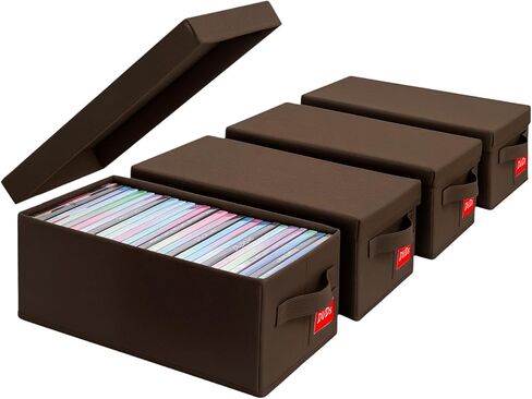 DVD Storage Box 4 Pack – Brown Sturdy Media Organizer with Lids, Holds 25 Standard DVD Cases Each, Stackable Storage Bin for DVDs, CDs, Video Games, and Discs in Saudi Arabia