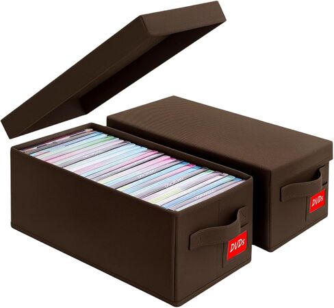 صندوق تخزين DVD 4 عبوات - منظم وسائط بني قوي مع أغطية، يحمل 25 حافظة DVD قياسية لكل منها، صندوق تخزين قابل للتكديس لأقراص DVD والأقراص المضغوطة وألعاب الفيديو والأقراص in Kuwait