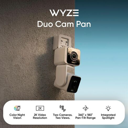 WYZE Duo Cam Pan 2 Pack, Indoor/Outdoor IP65 2K 360° Pan/Tilt Smart Home Security Camera with Color Night Vision, Compatible with Alexa & Google Assistant, White in Saudi Arabia