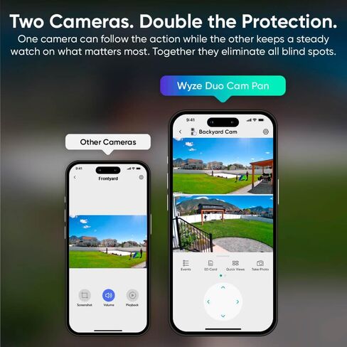 WYZE Duo Cam Pan 2 Pack, Indoor/Outdoor IP65 2K 360° Pan/Tilt Smart Home Security Camera with Color Night Vision, Compatible with Alexa & Google Assistant, White in Saudi Arabia