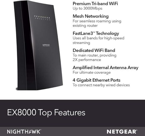 موسع نطاق شبكة WiFi NETGEAR EX8000 - تغطية تصل إلى 2500 قدم مربع. و50 جهازًا مزودًا بمعزز ومكرر الإشارة اللاسلكية ثلاثي الموجات AC3000 (سرعة تصل إلى 3000 ميجابت في الثانية)، بالإضافة إلى شبكة التجوال الذكية in Saudi Arabia