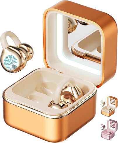 سماعات أذن لاسلكية مفتوحة الأذن بتقنية البلوتوث 6.0 مع ميكروفون، 40 ساعة، AI-ENC، مقاومة للماء IPX5، وسادات أذن رياضية، ضوء ملء محمول ومرآة مكياج لتشغيل الأذنين الصغيرة، والتمرين واللياقة البدنية in Kuwait