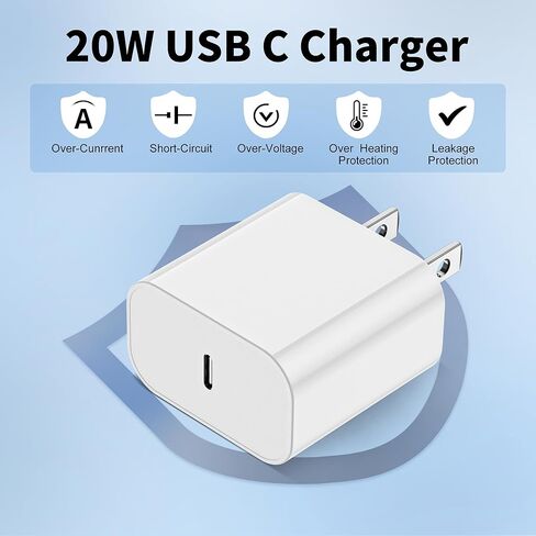 شاحن iPhone 17، 2 حزمة شاحن 20 وات من النوع C شحن سريع مع كابل شاحن USB C بطول 6 أقدام لهاتف iPhone17/ 17 air/ 17 Pro/ 17 Pro Max، شاحن iPhone 16 Pro Max/ 15 Pro Max، iPad 12.9/11، iPad Air/Pro in Kuwait