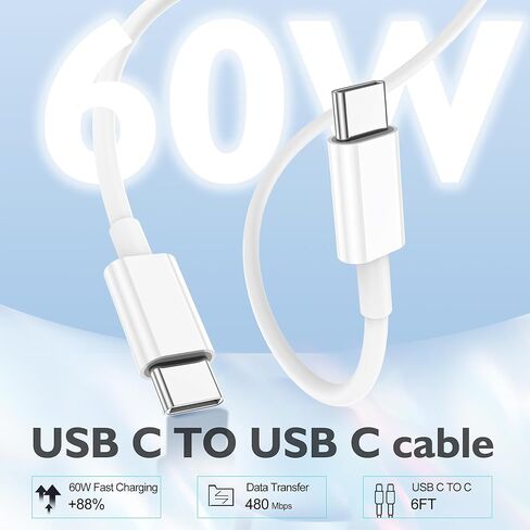 شاحن iPhone 17، 2 حزمة شاحن 20 وات من النوع C شحن سريع مع كابل شاحن USB C بطول 6 أقدام لهاتف iPhone17/ 17 air/ 17 Pro/ 17 Pro Max، شاحن iPhone 16 Pro Max/ 15 Pro Max، iPad 12.9/11، iPad Air/Pro in Kuwait