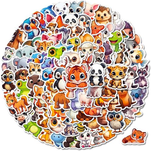 100PCS Cute Cartoon Animal Stickers - Vibrant, Big-Eyed Pets for Laptops, Cars, Skateboards | Reusable, Self-Adhesive, Irregular Shapes | Ideal for Teens & Adults, Winter & New Year in Saudi Arabia