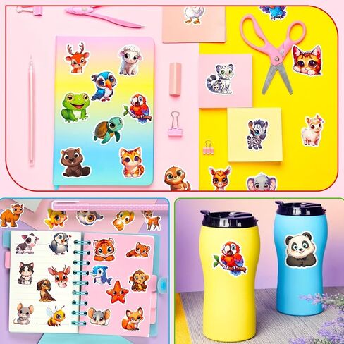 100PCS Cute Cartoon Animal Stickers - Vibrant, Big-Eyed Pets for Laptops, Cars, Skateboards | Reusable, Self-Adhesive, Irregular Shapes | Ideal for Teens & Adults, Winter & New Year in Saudi Arabia