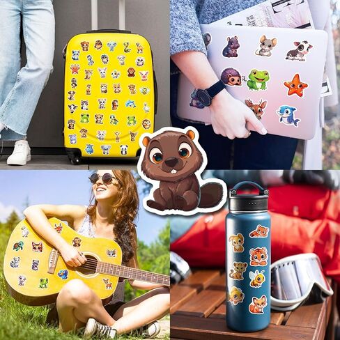 100PCS Cute Cartoon Animal Stickers - Vibrant, Big-Eyed Pets for Laptops, Cars, Skateboards | Reusable, Self-Adhesive, Irregular Shapes | Ideal for Teens & Adults, Winter & New Year in Saudi Arabia
