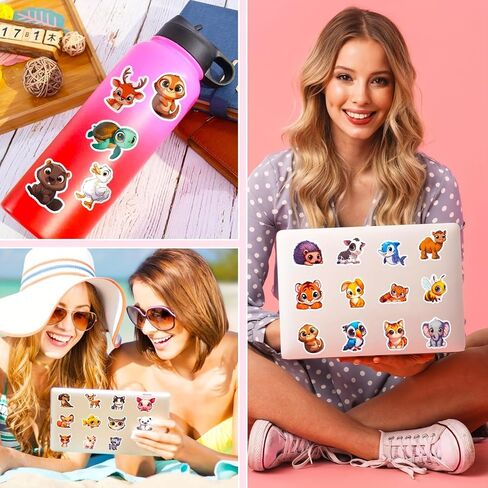 100PCS Cute Cartoon Animal Stickers - Vibrant, Big-Eyed Pets for Laptops, Cars, Skateboards | Reusable, Self-Adhesive, Irregular Shapes | Ideal for Teens & Adults, Winter & New Year in Saudi Arabia