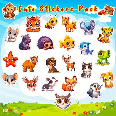 100PCS Cute Cartoon Animal Stickers - Vibrant, Big-Eyed Pets for Laptops, Cars, Skateboards | Reusable, Self-Adhesive, Irregular Shapes | Ideal for Teens & Adults, Winter & New Year in Saudi Arabia