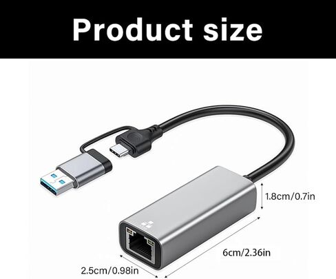 محول شبكات USB C A إلى RJ45 محمول بمقابس وتشغيل من سبائك الألومنيوم بقدرة 1/2.5 جيجابت في الثانية in Kuwait