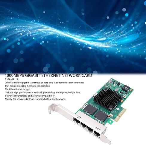 بطاقة شبكة PCIe ذات 4 منافذ جيجابت إيثرنت، مجموعة شرائح 350AM4، محول إيثرنت PCI Express بسرعة 1 جيجابت في الثانية مع دعامة منخفضة المستوى، للتطبيق الصناعي لخادم الكمبيوتر المكتبي in Kuwait