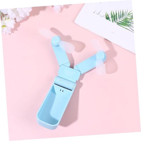مروحة مكتب USB برأسين من Housoutil، مروحة تبريد صغيرة قابلة لإعادة الشحن للسفر والاستخدام في الهواء الطلق، صغيرة قابلة للطي محمولة باليد باللون الأزرق السماوي in Kuwait