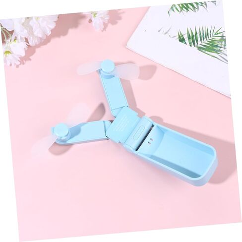 مروحة مكتب USB برأسين من Housoutil، مروحة تبريد صغيرة قابلة لإعادة الشحن للسفر والاستخدام في الهواء الطلق، صغيرة قابلة للطي محمولة باليد باللون الأزرق السماوي in Kuwait