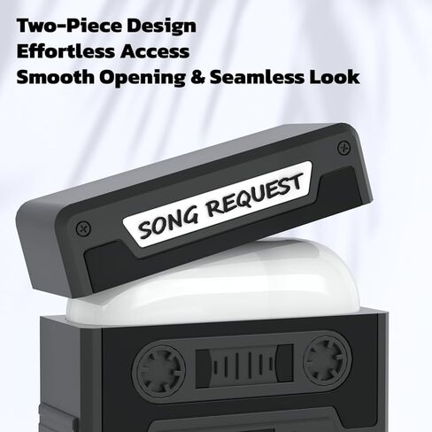 Designer Retro Case Compatible with AirPods 4 2024, Music Cassette Tape Case Cover with Rope, Portable Soft Silicone Wireless Charging Earphone Shockproof Protector for Men Women (Black) in Saudi Arabia