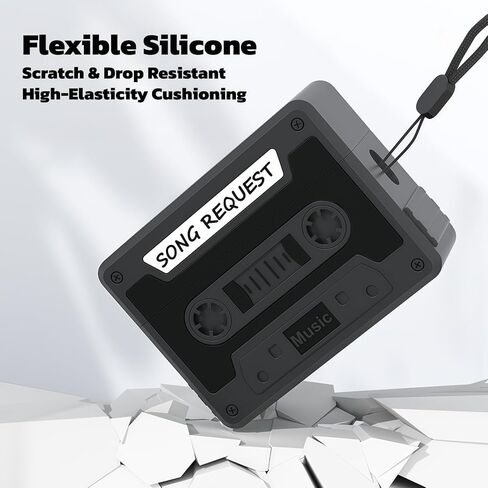 Designer Retro Case Compatible with AirPods 4 2024, Music Cassette Tape Case Cover with Rope, Portable Soft Silicone Wireless Charging Earphone Shockproof Protector for Men Women (Black) in Saudi Arabia