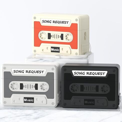 Designer Retro Case Compatible with AirPods 4 2024, Music Cassette Tape Case Cover with Rope, Portable Soft Silicone Wireless Charging Earphone Shockproof Protector for Men Women (Black) in Saudi Arabia