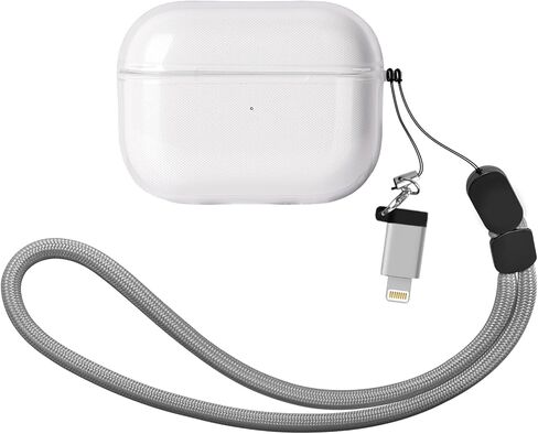 غطاء حافظة KUWATA لجهاز AirPods Pro الجيل الأول والثاني، يأتي مع حبل قصير ومحول Lightning إلى USB-C، مادة TPU ممتازة متوسطة الصلابة، مضاد للاصفرار طويل الأمد، تصميم مضاد للانفصال للغطاء (شفاف) in Kuwait