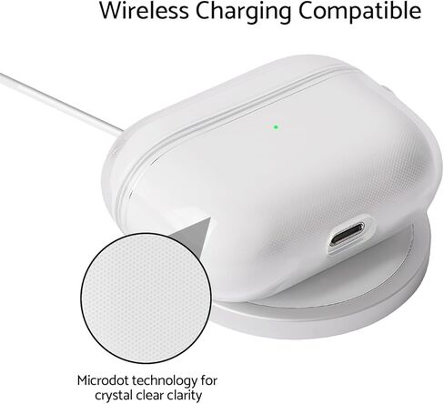 غطاء حافظة KUWATA لجهاز AirPods Pro الجيل الأول والثاني، يأتي مع حبل قصير ومحول Lightning إلى USB-C، مادة TPU ممتازة متوسطة الصلابة، مضاد للاصفرار طويل الأمد، تصميم مضاد للانفصال للغطاء (شفاف) in Kuwait