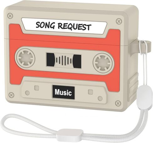 Designer Retro Case Compatible with AirPods 4 2024, Music Cassette Tape Case Cover with Rope, Portable Soft Silicone Wireless Charging Earphone Shockproof Protector for Men Women (Black) in Saudi Arabia