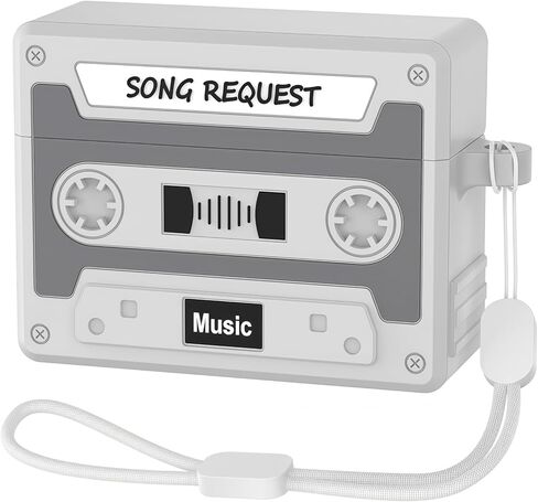 Designer Retro Case Compatible with AirPods 4 2024, Music Cassette Tape Case Cover with Rope, Portable Soft Silicone Wireless Charging Earphone Shockproof Protector for Men Women (Black) in Saudi Arabia
