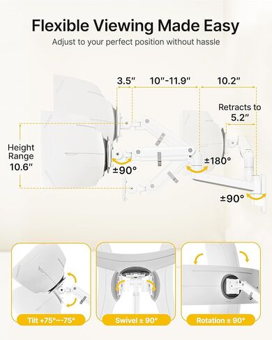 monTEK Monitor Wall Mount & VESA Extension Adapter Bundle, Fits 17"-57" Screens up to 59.4 lbs, Single Heavy-Duty Aluminum Gas Spring Monitor Arm, Includes VESA Extension Adapter to 200x200 & 300x300 in Kuwait