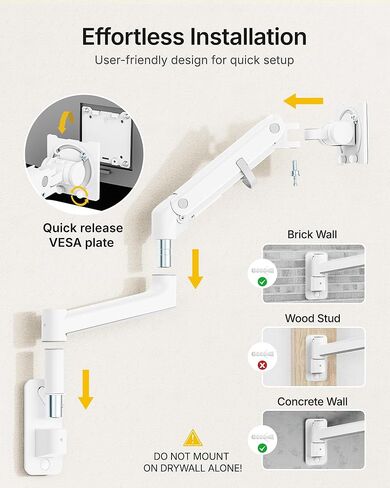 monTEK Monitor Wall Mount & VESA Extension Adapter Bundle, Fits 17"-57" Screens up to 59.4 lbs, Single Heavy-Duty Aluminum Gas Spring Monitor Arm, Includes VESA Extension Adapter to 200x200 & 300x300 in Kuwait