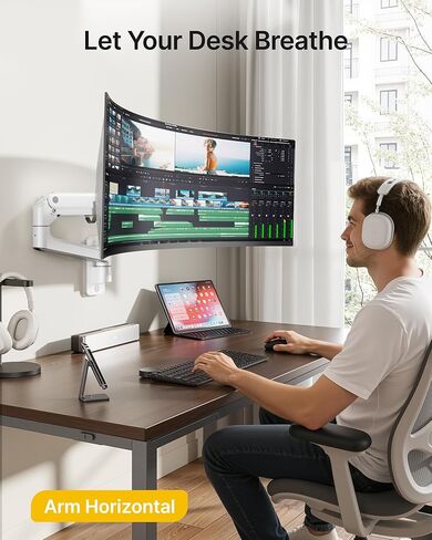 monTEK Monitor Wall Mount & VESA Extension Adapter Bundle, Fits 17"-57" Screens up to 59.4 lbs, Single Heavy-Duty Aluminum Gas Spring Monitor Arm, Includes VESA Extension Adapter to 200x200 & 300x300 in Kuwait