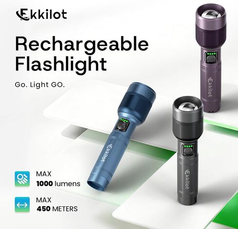 Rechargeable LED Flashlight, Super Bright High-Powered Aluminum Flash Light with Emergency Strobe - Dual Lighting Modes, Zoomable, IPX5 Water Resistant for Outdoors and Home Emergency in Saudi Arabia