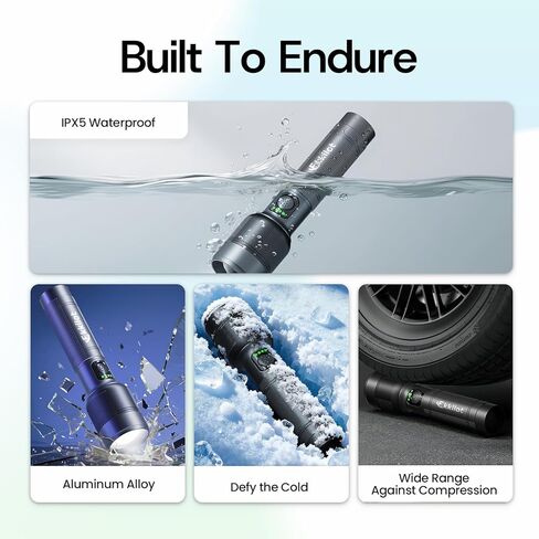 Rechargeable LED Flashlight, Super Bright High-Powered Aluminum Flash Light with Emergency Strobe - Dual Lighting Modes, Zoomable, IPX5 Water Resistant for Outdoors and Home Emergency in Saudi Arabia