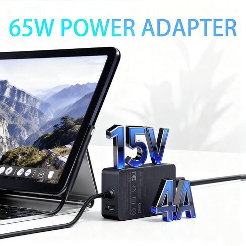 استبدال شاحن الكمبيوتر المحمول بقدرة 65 وات لجهاز Microsoft Surface Pro10,9,8,7+,7,6,5,4,3,X, Surface Laptop 6,5,4,3,2,1,Go Tablet, Surface Book 3, 2, 1, يدعم 44W, 36W, 10FT in Kuwait