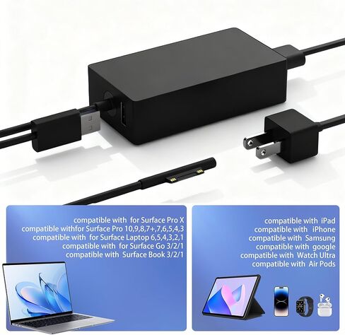 استبدال شاحن الكمبيوتر المحمول بقدرة 65 وات لجهاز Microsoft Surface Pro10,9,8,7+,7,6,5,4,3,X, Surface Laptop 6,5,4,3,2,1,Go Tablet, Surface Book 3, 2, 1, يدعم 44W, 36W, 10FT in Kuwait