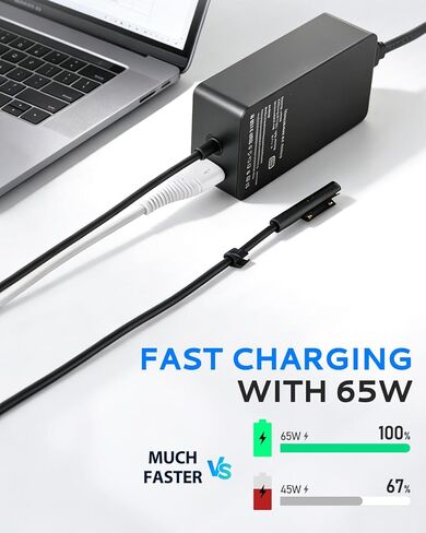 شاحن Surface Pro بقدرة 65 واط متوافق مع Microsoft Surface Pro 11، 10، 9، 8، 7+، 7، 6، 5، 4، 3، X، Windows Surface Laptop 7/6/5/4/3/2/1، Surface Book 3/2/1، Surface Go Tablet، يدعم 44 وات 36 وات in Kuwait