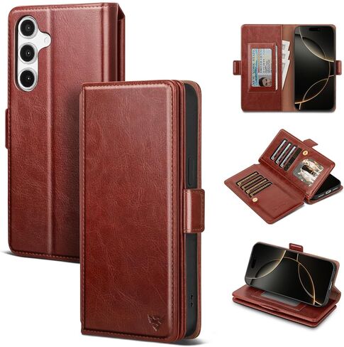 Compatible with Samsung Galaxy S25 FE Case Wallet with Card Holder [9 Card Slot] Women Men,RFID Blocking Luxury PU Leather Phone Case Flip Protector Cover Credit Card Slot Kickstand,Brown in Saudi Arabia