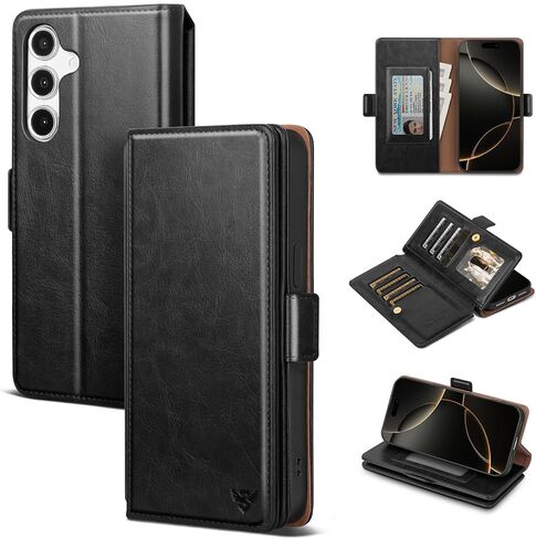 Compatible with Samsung Galaxy S25 FE Case Wallet with Card Holder [9 Card Slot] Women Men,RFID Blocking Luxury PU Leather Phone Case Flip Protector Cover Credit Card Slot Kickstand,Brown in Saudi Arabia