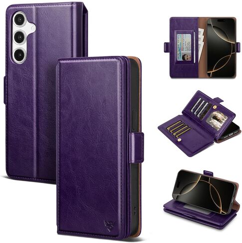 Compatible with Samsung Galaxy S25 FE Case Wallet with Card Holder [9 Card Slot] Women Men,RFID Blocking Luxury PU Leather Phone Case Flip Protector Cover Credit Card Slot Kickstand,Brown in Saudi Arabia