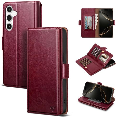 Compatible with Samsung Galaxy S25 FE Case Wallet with Card Holder [9 Card Slot] Women Men,RFID Blocking Luxury PU Leather Phone Case Flip Protector Cover Credit Card Slot Kickstand,Brown in Saudi Arabia