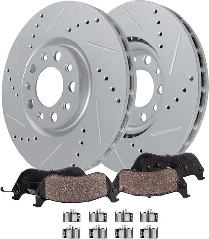 Detroit Axle - Front Brake Kit for Volkswagen 2018-2022 Atlas 2020-2022 Atlas Cross Sport 13.19" inch Drilled and Slotted Disc Brake Rotors Ceramic Brake Pads with Hardware 2021 Replacement in Saudi Arabia