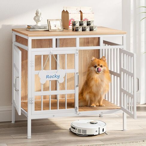 39 Inch Dog Crate Furniture, Heavy Duty Dog Kennel for Small Medium Large Dogs, Double Doors Indoor Decor Pet House Cage, Anti Escape Wooden Dog Cage with Name Tag End Table, TV Stand, Brown in Saudi Arabia
