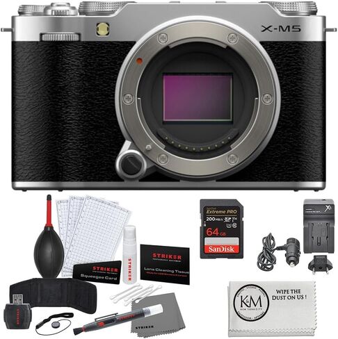 FUJIFILM X-M5 Mirrorless Camera | Silver Bundle with 64GB Memory Card + Battery Charger + Deluxe Photo Starter Kit + Cleaning Cloth (5 Items) in Saudi Arabia
