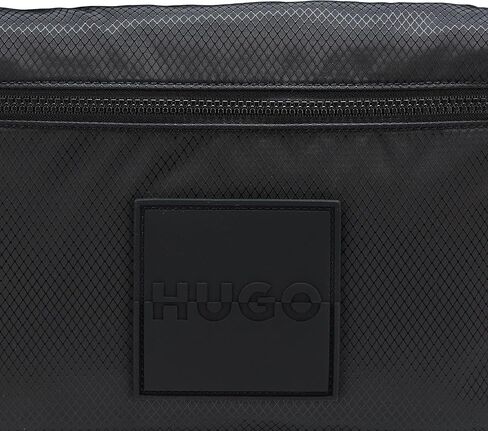 HUGO، حقيبة ظهر من مزيج النايلون بشعار مكدس، أسود داكن، مقاس واحد in Kuwait