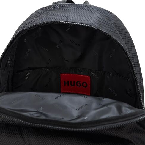 HUGO، حقيبة ظهر من مزيج النايلون بشعار مكدس، أسود داكن، مقاس واحد in Kuwait