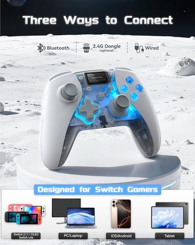 Simdu Hall Effect Wireless Controller for Switch 2/1/OLED/Lite, PC, Android, iOS, Bluetooth and Wired Gaming Controller with Transparent Design in Saudi Arabia