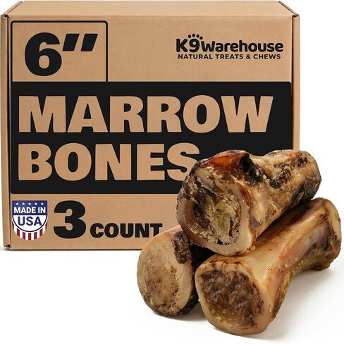 K9warehouse USA عظام النخاع للكلاب - علاجات طبيعية بالكامل للكلاب بنخاع عظم البقر مقاس 5-6 بوصات - عظام طويلة الأمد للمضغ العدواني - مضغ عالي البروتين للسلالات الصغيرة والمتوسطة والكبيرة والكبيرة جدًا in Kuwait
